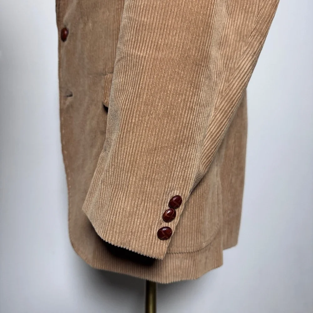 Jordache Blazer Mens 44L Tan Solid‎ Corduroy 2-Button Notch Lapel Vintage